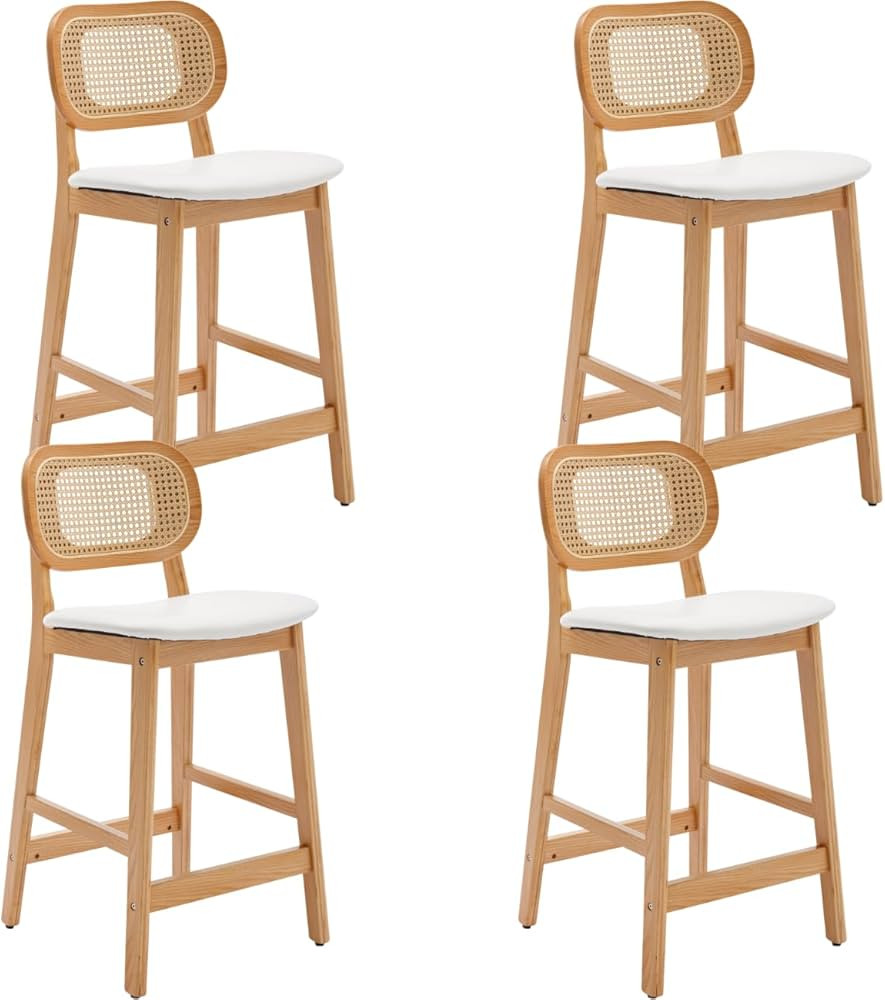 EALSON Counter Height Bar Stools Set of 4 Rattan Back Farmhouse Barstools Mid Century Modern Bar ... | Amazon (US)