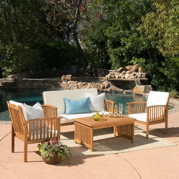 Sparks 4-piece Outdoor Acacia Sofa Set, Brown - Walmart.com | Walmart (US)