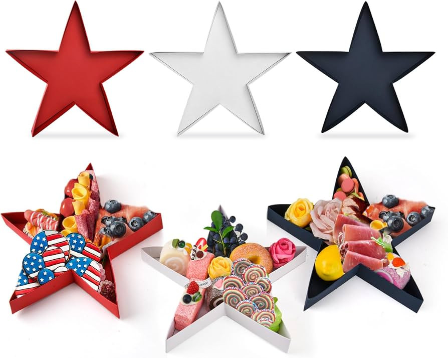 Patriotic Charcuterie Cardboard Box 12'' Red White Blue Star Shape Fillable Tray 4th of July Char... | Amazon (US)