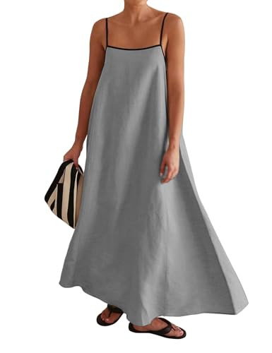 Womens Summer Maxi Dress 2025 Spaghetti Strap Dress Linen Sleeveless Backless Flowy Long Beach Dr... | Amazon (US)