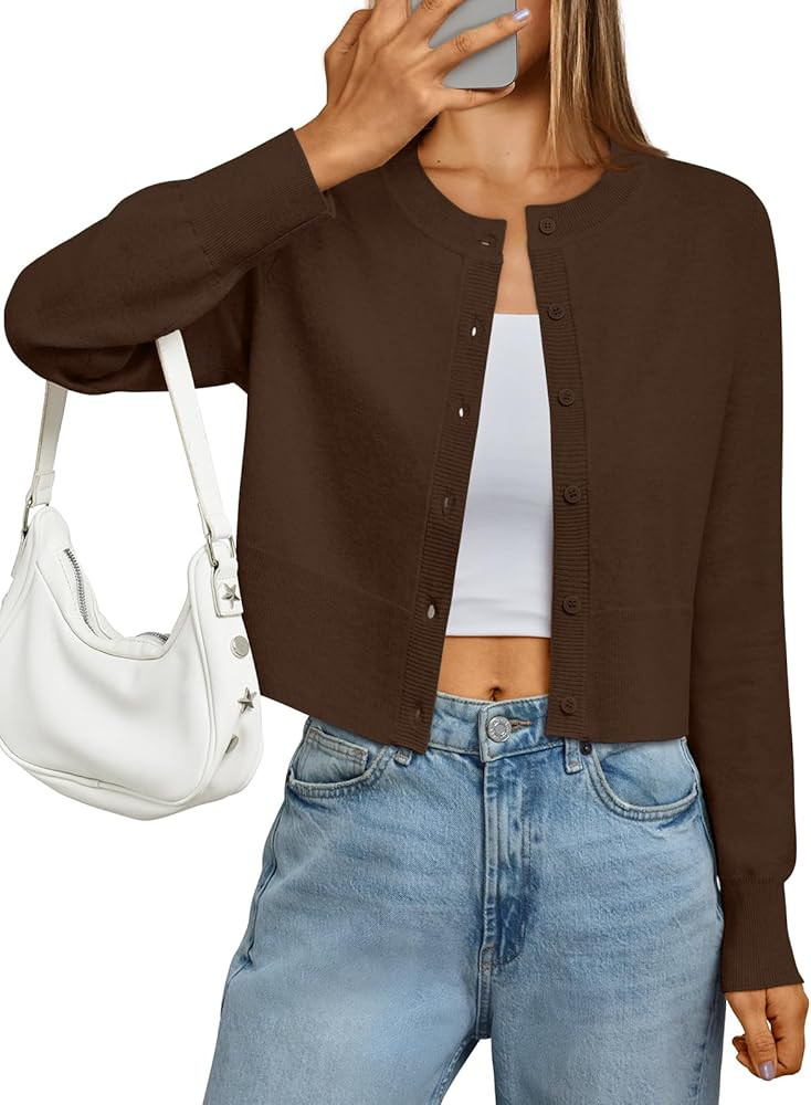 LILLUSORY Cropped Lightweight Cardigan Sweaters for Women Crew Neck Summer Clothes Fashion Spring... | Amazon (US)