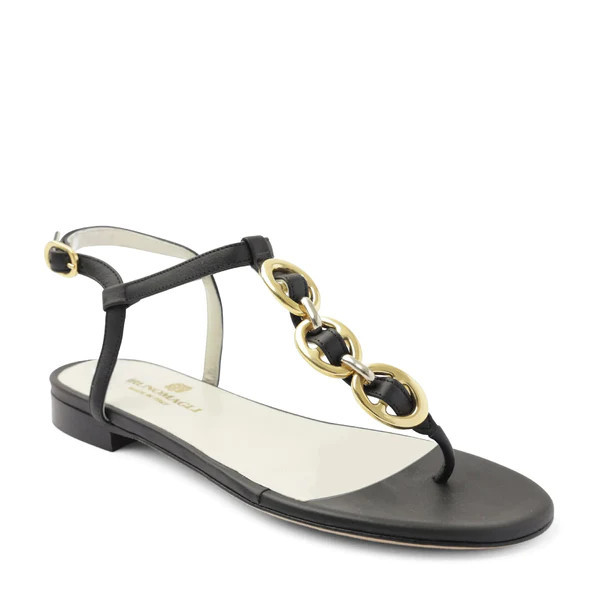 Marina Leather Embellished Thong Sandal - Black | Bruno Magli