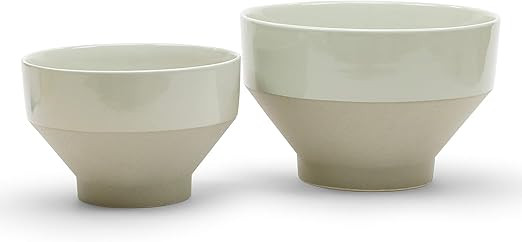 WGV Ceramic Bowl Vase, 6"x4"H, 10"x6.5"H, Two Tone Funnel Pot, Tan Large Mantel Planter Centerpie... | Amazon (US)
