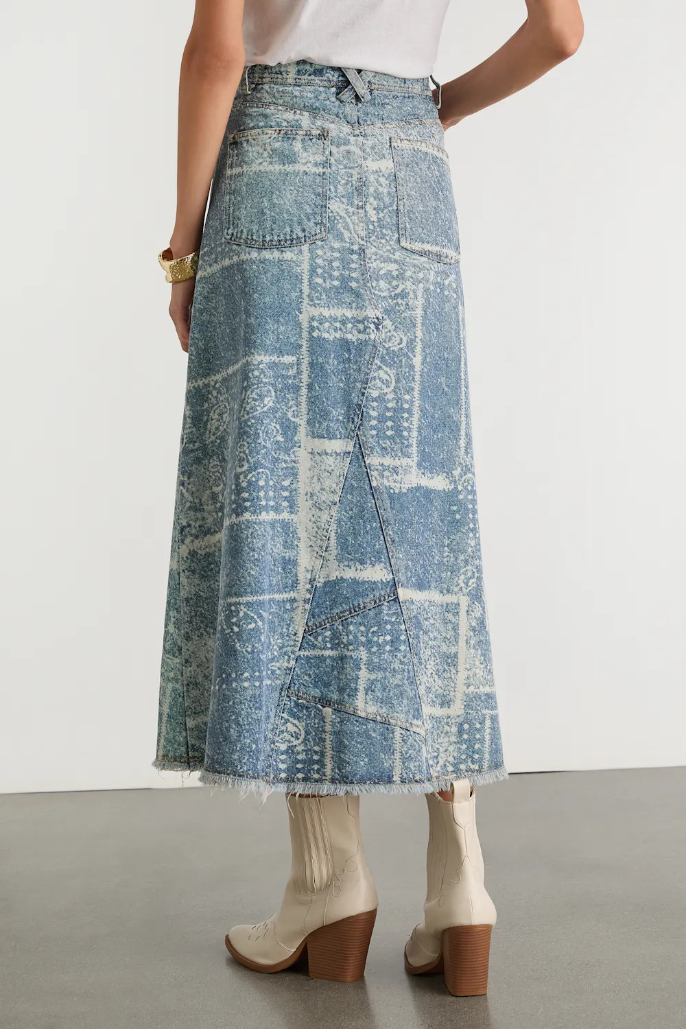 McKenzie Medium Wash Paisley Button-Front Denim Midi Skirt | Lulus