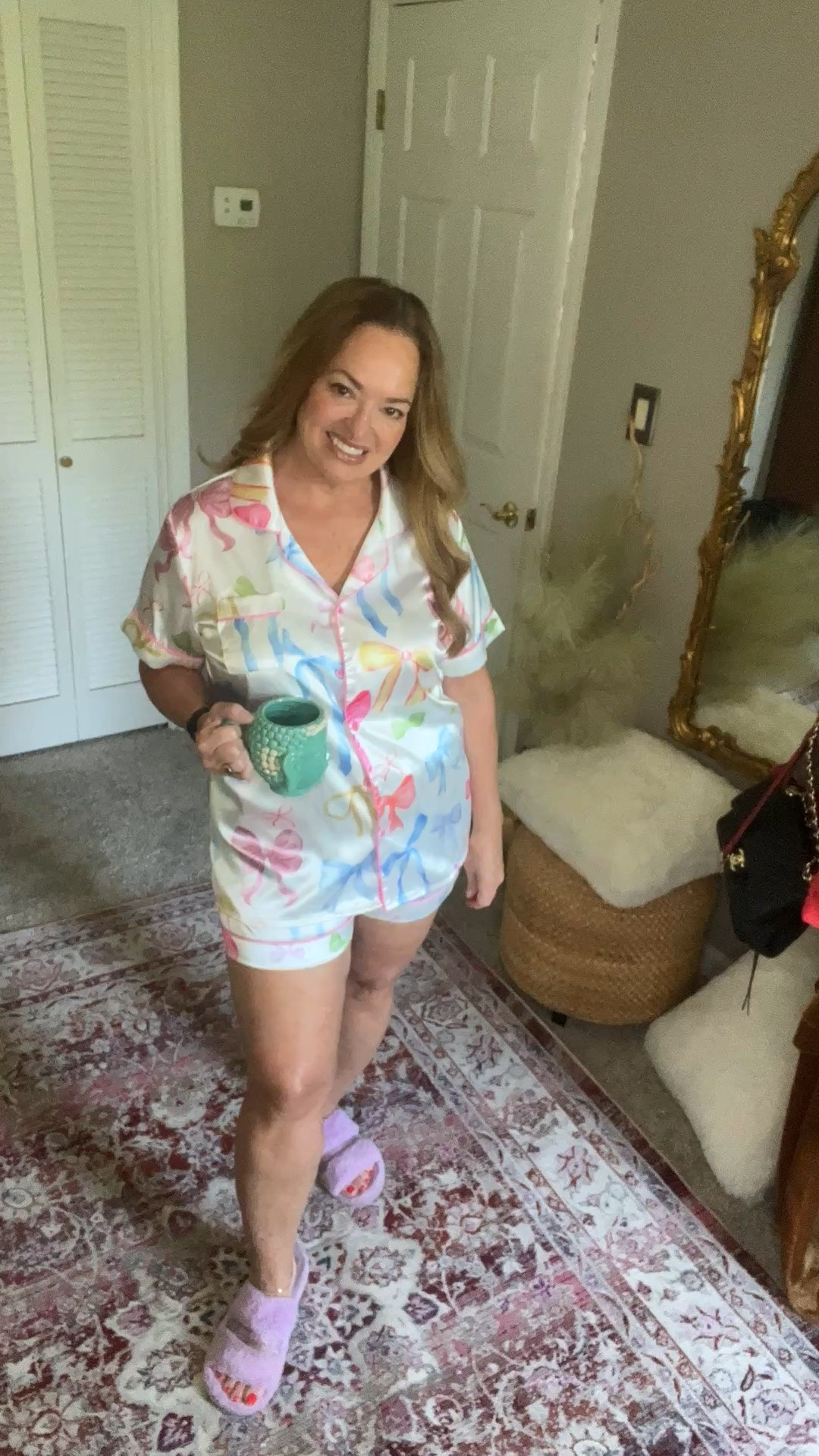 Summer pj set. Make it luxe and girly.
Satin with a beautiful pastel bow print and pink piping,  A great gift idea.

#LTKmorningroutine #LTKgrwm #LTKootd