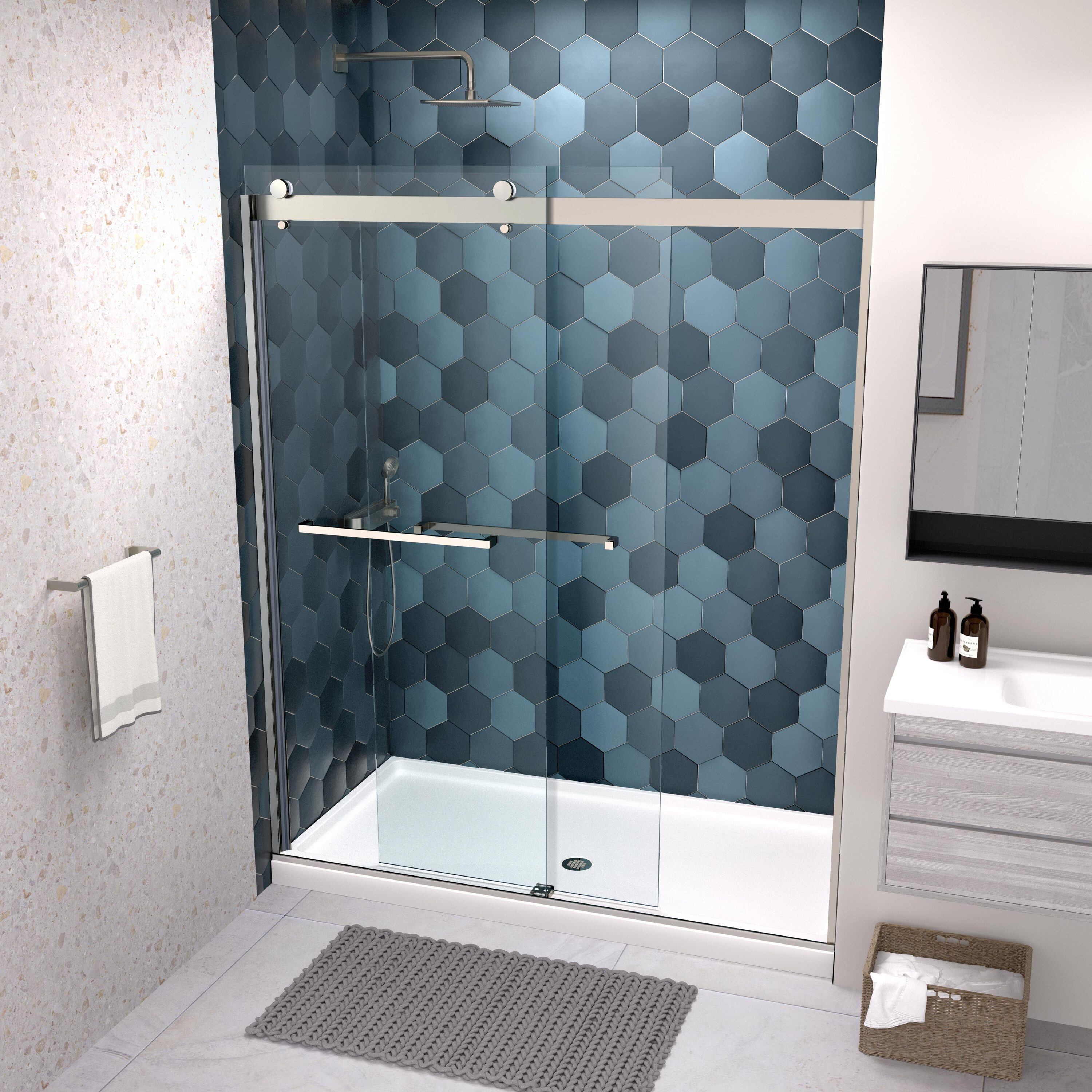 Afhocomp Chrome 56-in 60-in to W x 74-in Frameless Clear Glass Bypass Sliding Shower door one_size | MOPSSD076074C | Lowe's