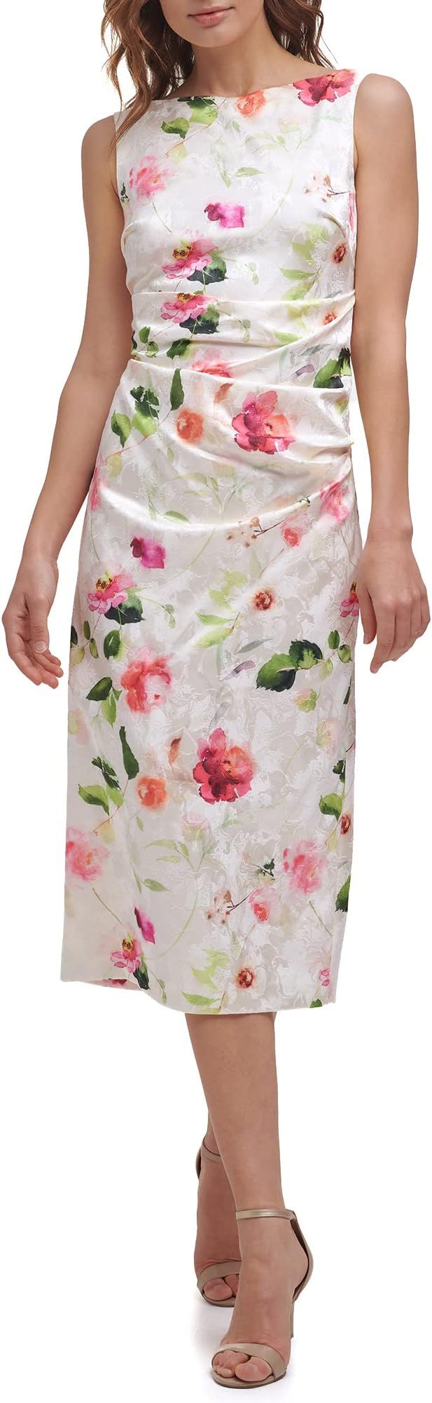 Eliza J Women's Midi Style Stretch Jacquard Boat Neck Printed Floral Dress | Amazon (US)