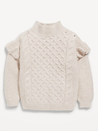 Mock-Neck Ruffle-Trim Cable-Knit Sweater for Toddler Girls | Old Navy (CA)