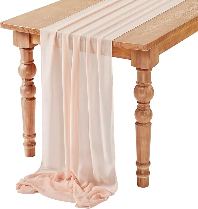 Serwalin 10ft Light Peach Pink Table Runner, Sheer Chiffon Table Runner 29×120 inches for Weddin... | Amazon (US)