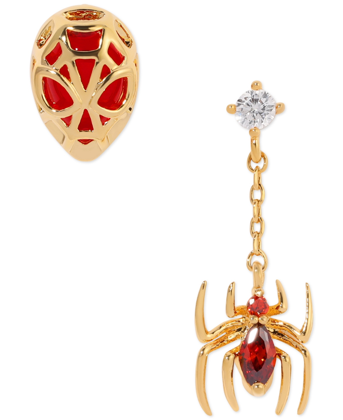 Girls Crew Color Crystal Spiderman Mismatch Stud & Drop Earrings - Gold | Macy's