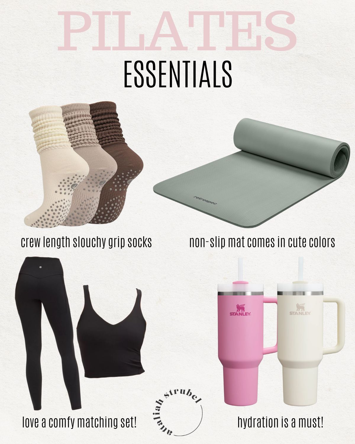 Pilates class essentials! Pilates socks. Yoga mats in cute colors. Comfy matching set. The Align fabric is so soft! Stanley for extra hydration. 

 #LTKGiftGuide #LTKfitnessgoals #LTKActive