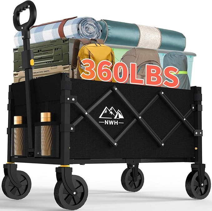 NWH Collapsible Wagon Cart with Wheels Foldable, 360lbs Large Capacity Portable Folding Utility H... | Amazon (US)