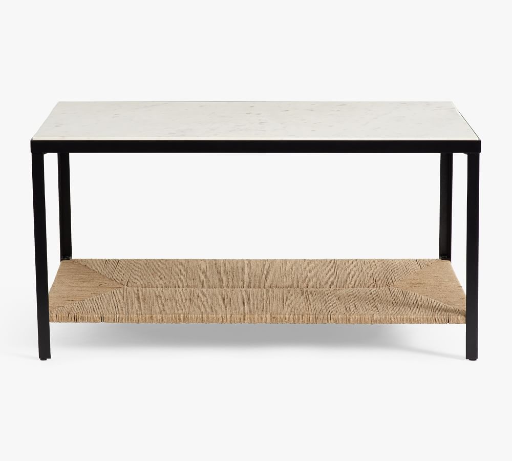 Theo 36" Marble & Woven Coffee Table | Pottery Barn (US)