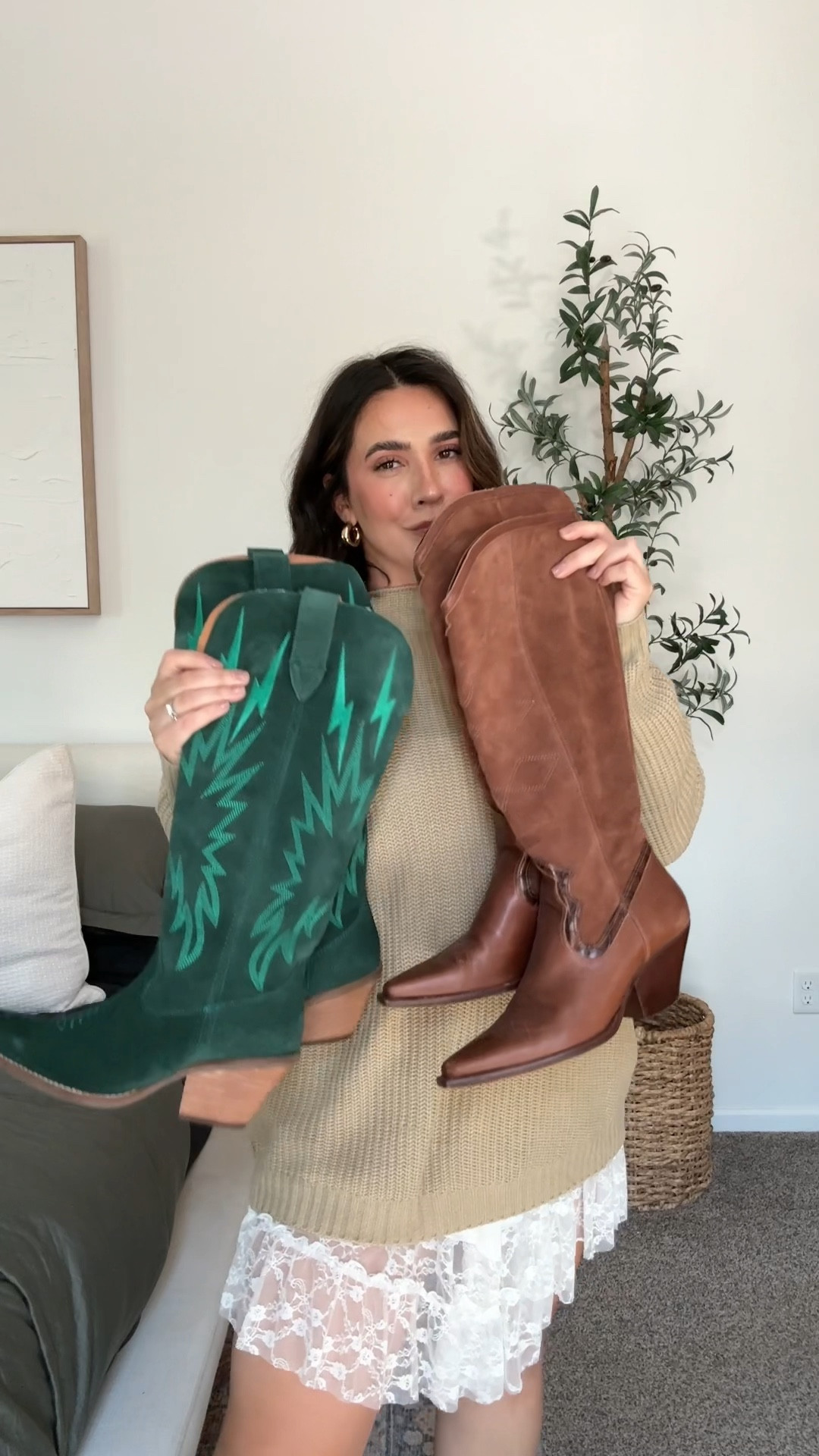 Pinterest VS me! Size M slip (I’d do the L if you’re grabbing the Amazon one), sweater: L. Boots fit my 15” calves but not wider than that. Brown boots are old but the blue also come in tan! 

#LTKStyleTip #LTKMidsize #LTKFallSale