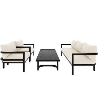 Metal Outdoor Galvanized Steel Set Loveseat, with Table with Beige Cushion MM-WY000333AAA - The H... | The Home Depot