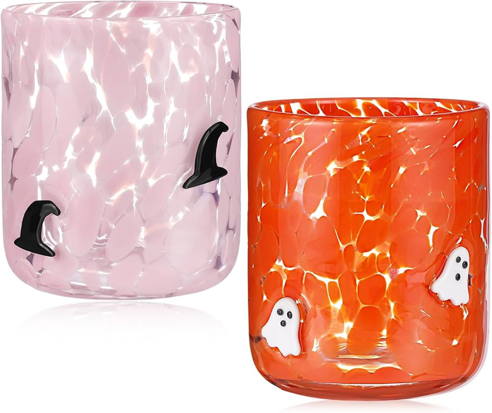 Yoiemivy 2 Pack Halloween Icon Juice Glasses 14 oz Double Old Fashioned Icon Handblown Stemless W... | Amazon (US)