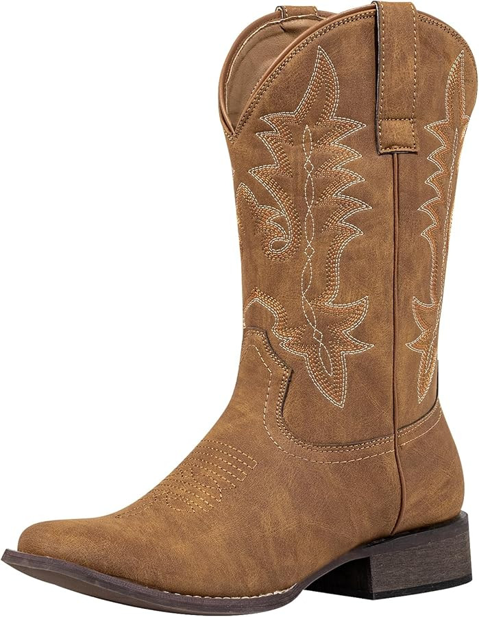 SheSole Cowboy Boots for Women Square Toe Western Boots Wide Calf Cowgirl Boots Pull On Fashion E... | Amazon (US)