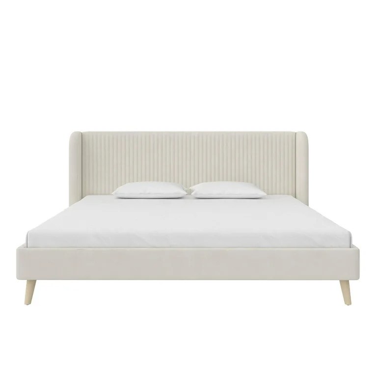 Novogratz Holly Upholstered Wingback Bed, King, Ivory Velvet - Walmart.com | Walmart (US)