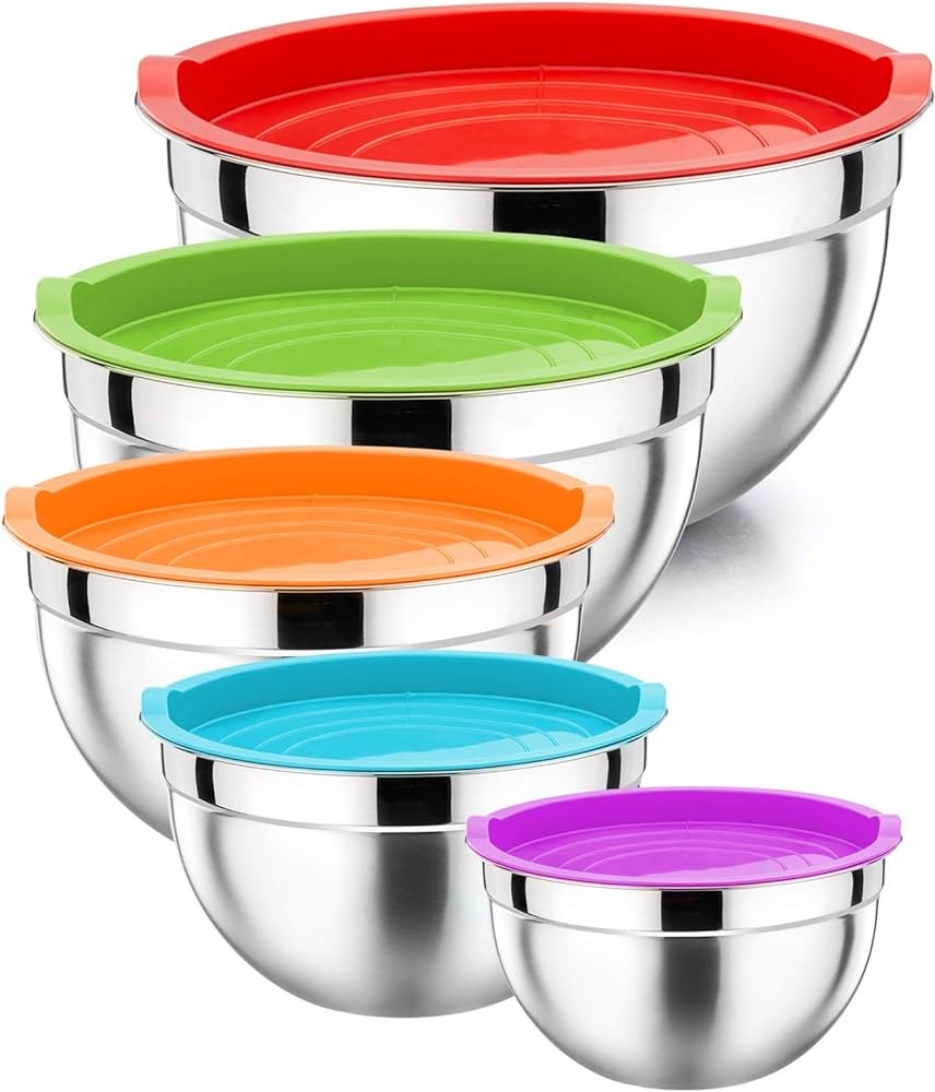 P&P CHEF Mixing Bowl with Lid Set of 5, 10-Piece Stainless Steel Nesting Salad Bowl Set for Prepp... | Amazon (US)