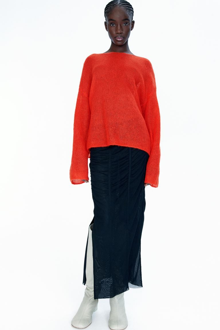 Sheer Mohair-blend Sweater - Orange - Ladies | H&M US | H&M (US + CA)