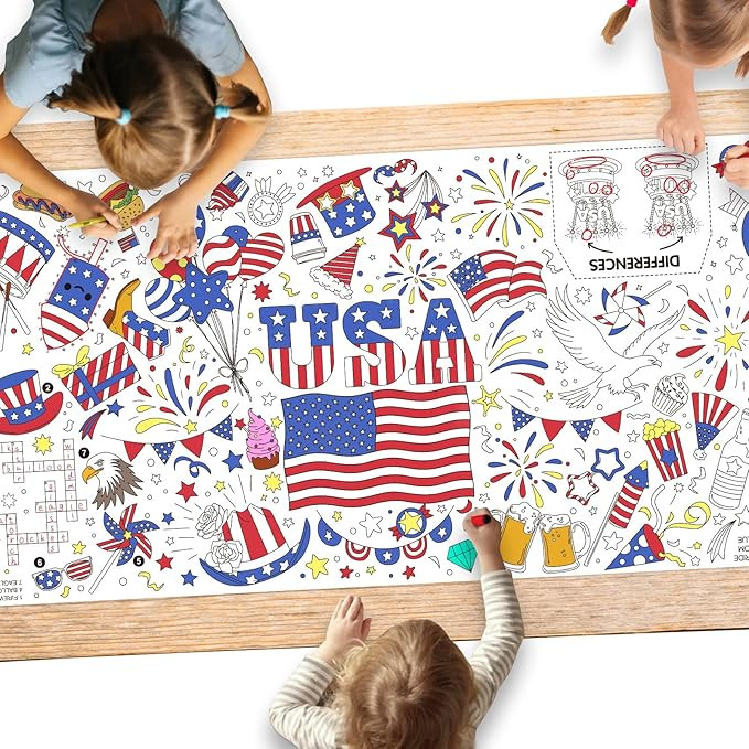 4th of July Patriotic Coloring Tablecloth 31.5x72 - American Flag-Themed Giant Poster for Indepen... | Amazon (US)