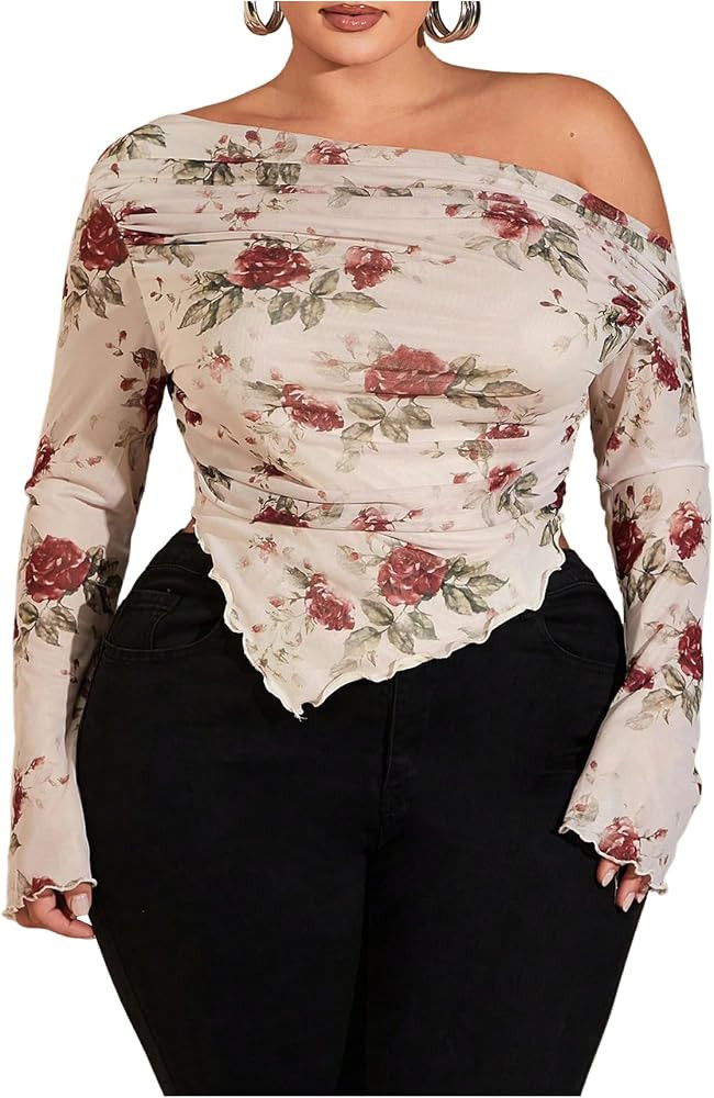 BEAUDRM Women's Cheetah Print Top Sexy Ruched Long Flare Sleeve Leopard Top | Amazon (US)