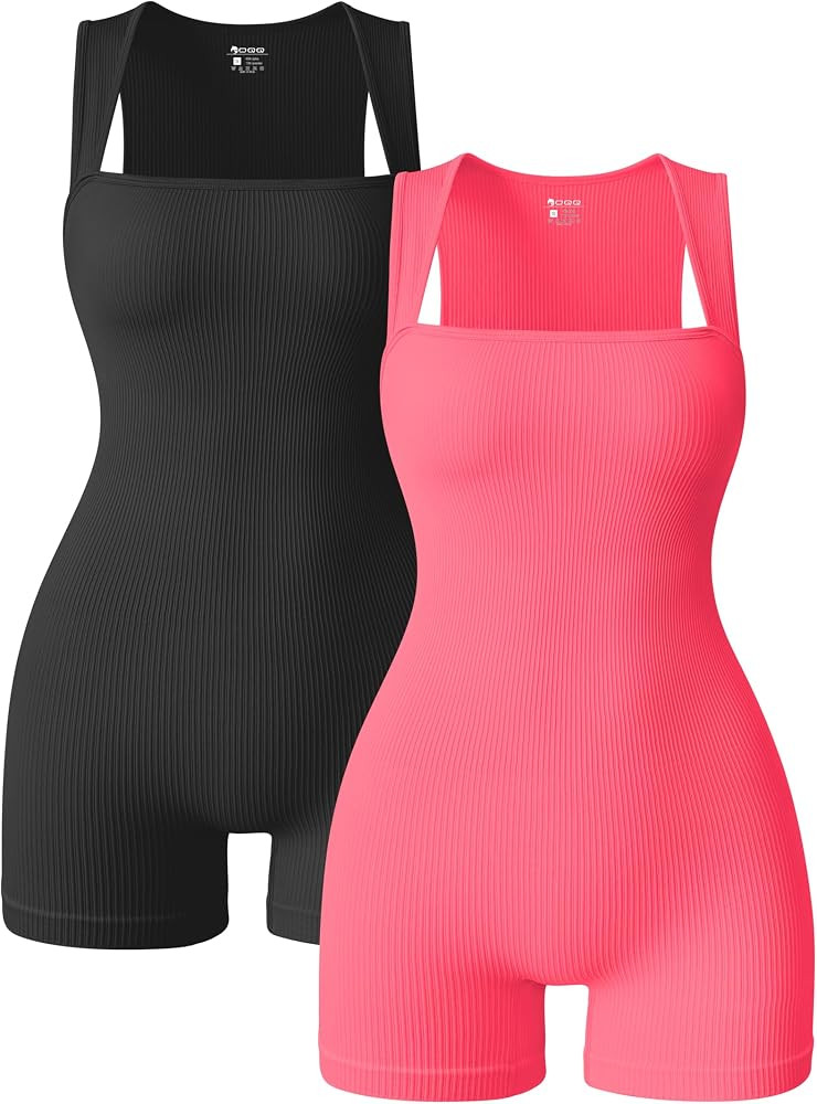 OQQ Women 2 Piece Rompers Yoga Stretch Strappy Square Neck Sleeveless Exercise Rompers | Amazon (US)