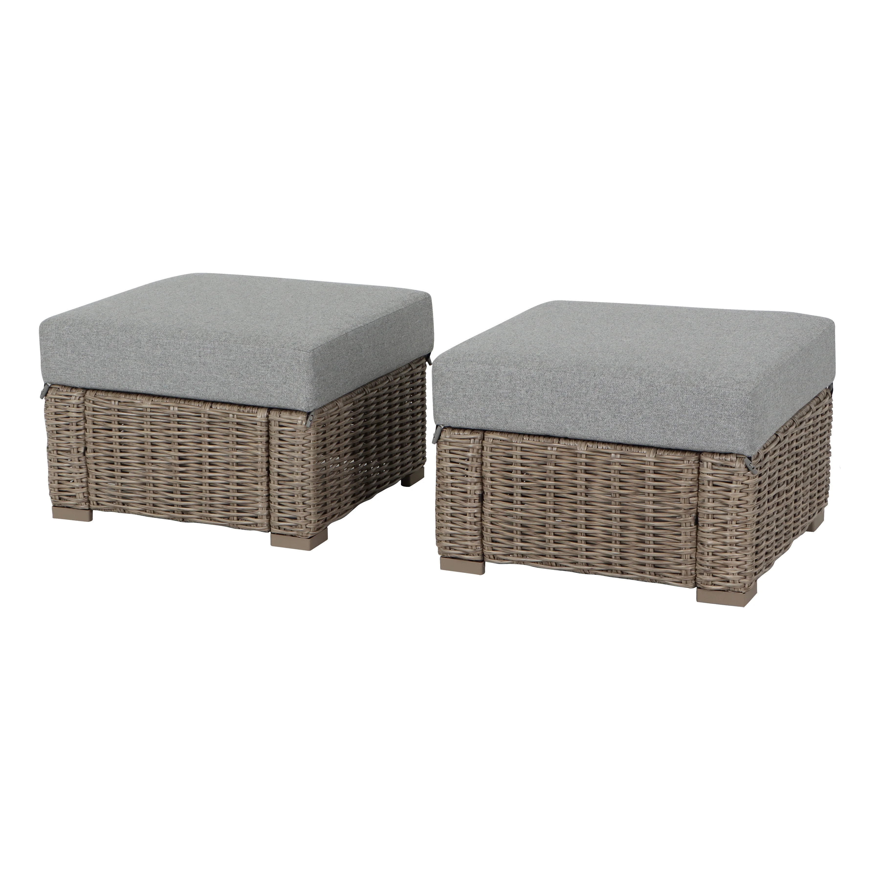 Better Homes & Gardens Bellamy Outdoor 2pk Ottomans, Gray Wicker/Gray Cushion | Walmart (US)