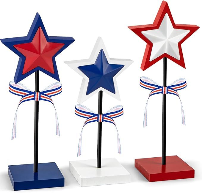 3 Pieces 4th of July Tiered Tray Decor Wood Star Set, Memorial Day Table Decorations, Rustic Patr... | Amazon (US)