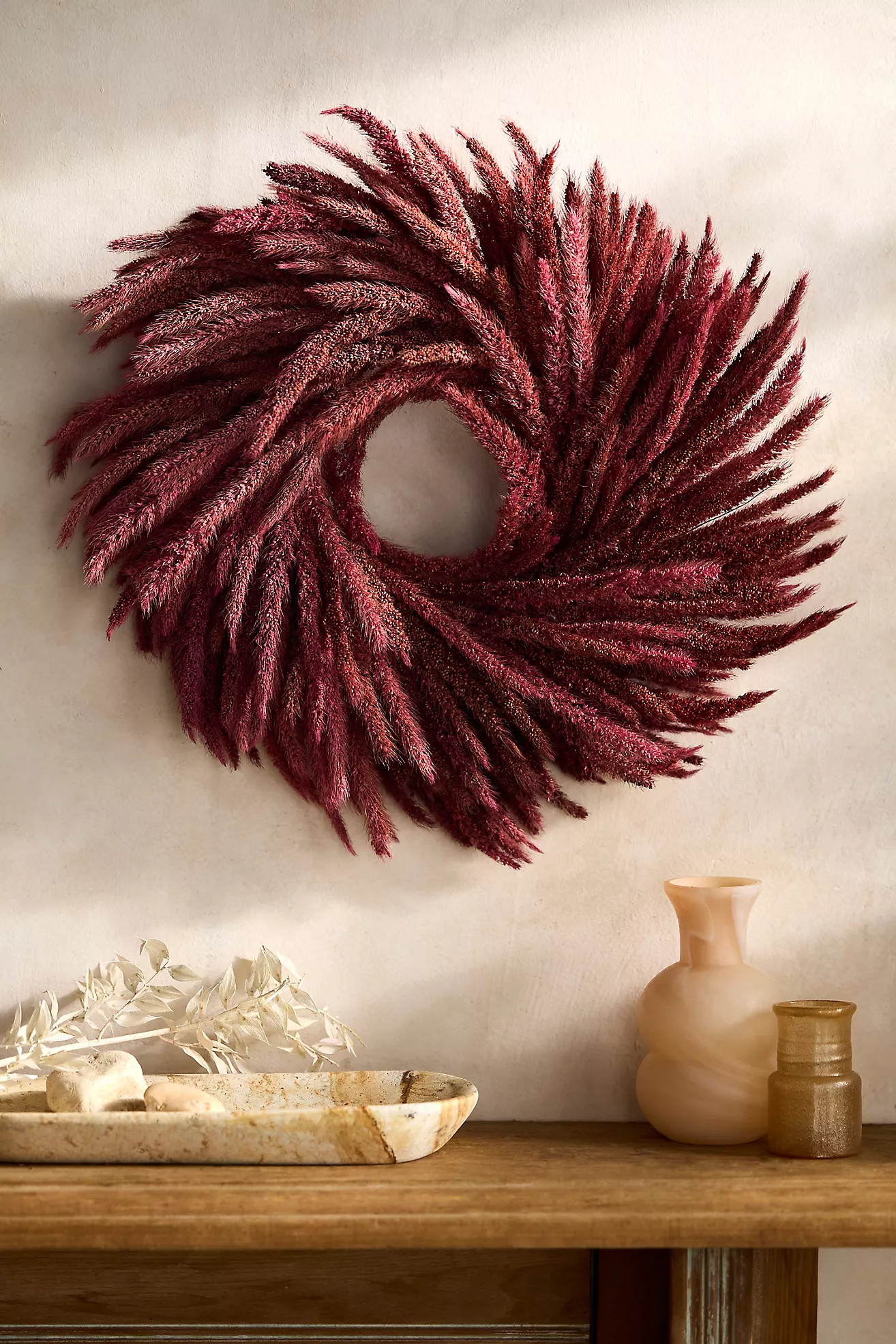 Burgundy Umbrella Sedge Dried Wreath | Terrain