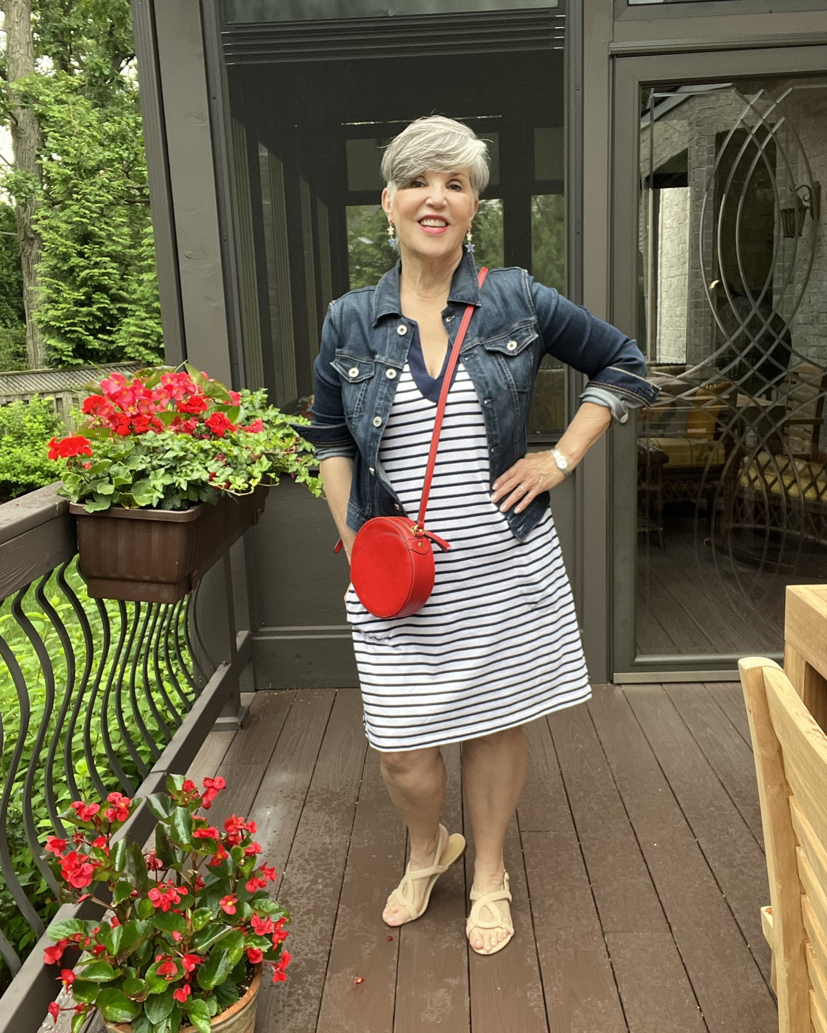 
Want a cute and comfy Fourth of July 🇺🇸 look? This striped dress is actually a very reasonably priced beach cover-up. I added fun ⭐️ star earrings, a red bag, and a jean jacket! Let’s go 🧨🎆🧨🇺🇸🇺🇸🇺🇸!
#fourthofjulooks
#casuallooksover50
#stripes
#landsend
#jcrewfactory 
#redwhiteandblue

#LTKOver40 #LTKSummerSales #LTKFindsUnder50
