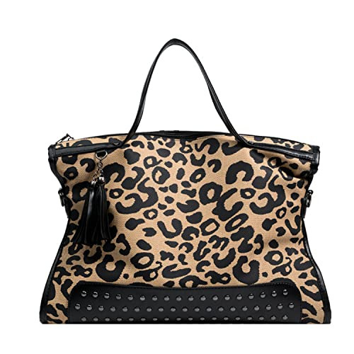 Oversized Leopard Purse,Women Studded Tote Handbags Animal Printing Punk Large Shoulder Bags Hobo... | Amazon (US)