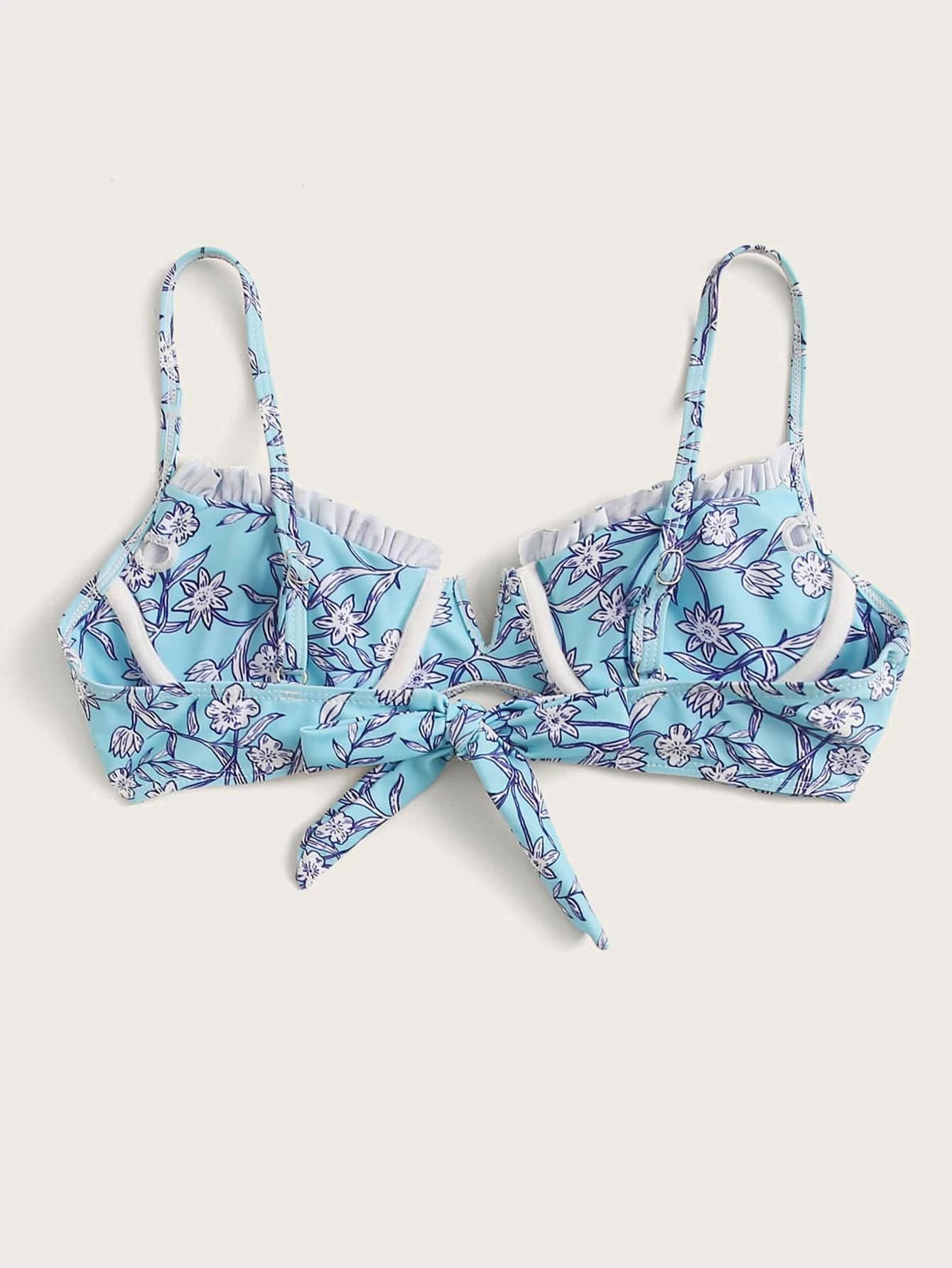 Floral V Wired Underwire Bikini Top | SHEIN