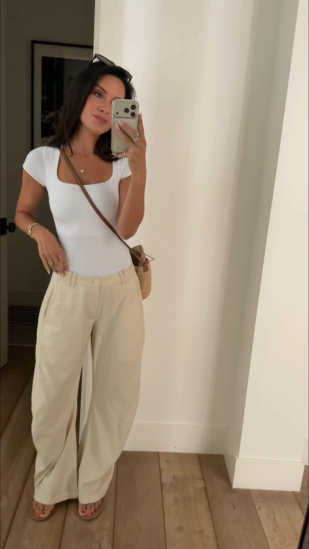 I love these pants so much. I bought them in this ivory color as well. I am wearing a size 0 or extra small. I love the barrel fit and I paired it with this basic tank that is buttery soft and is $40 also wearing an extra small.

#LTKmomlife #LTKootd