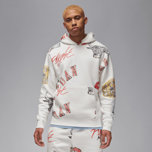 Jordan Mens Jordan Essential AOP Fleece Pullover Hoodie - Mens Black/Sail Size M | Foot Locker (US)