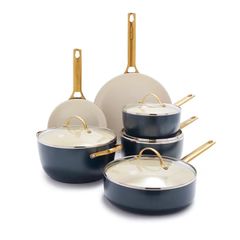 Reserve Ceramic Nonstick 10-Piece Cookware Set | Twilight with Gold-Tone Handles | GreenPan