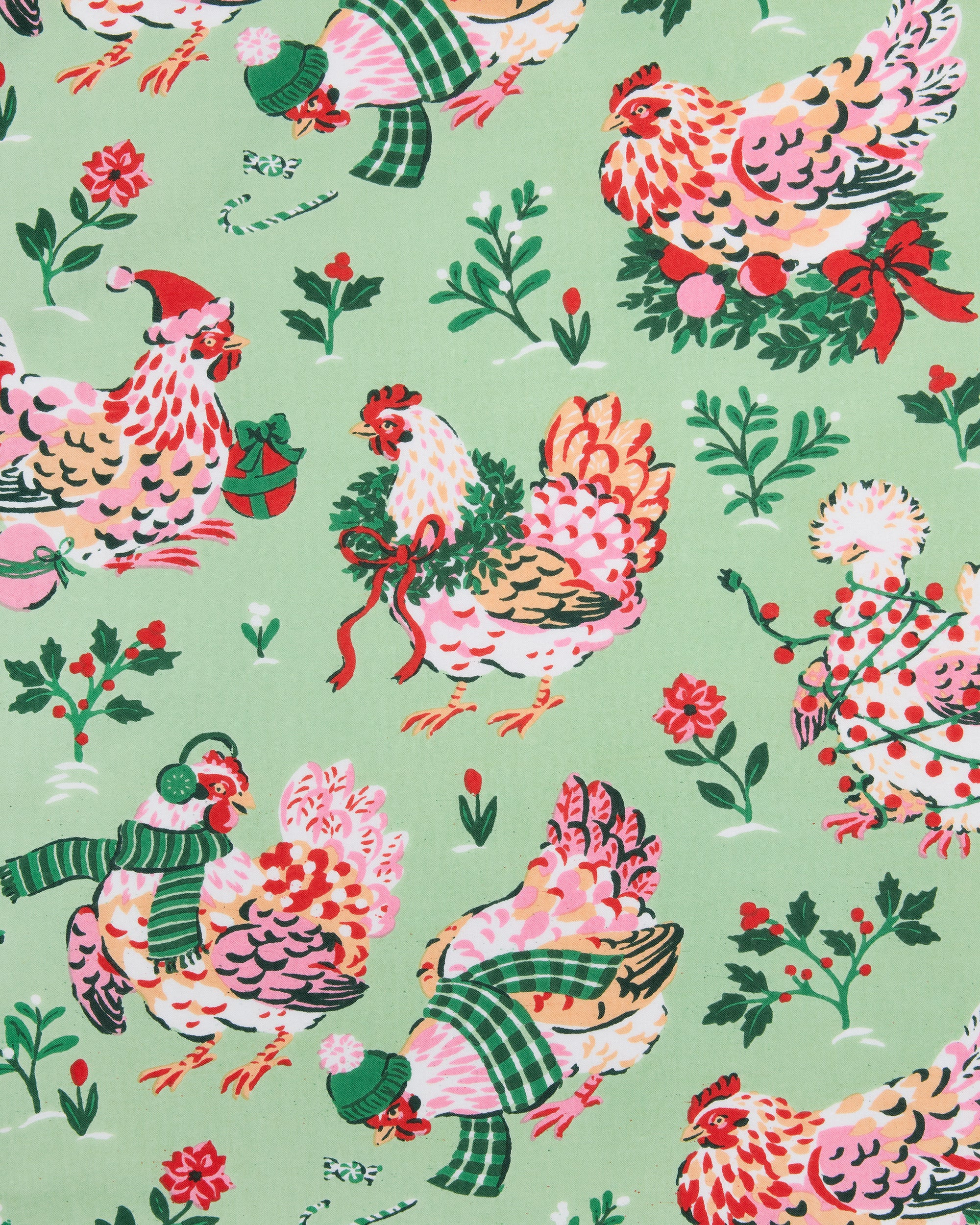 Holiday Hens - Long PJ Set - Sage | Printfresh
