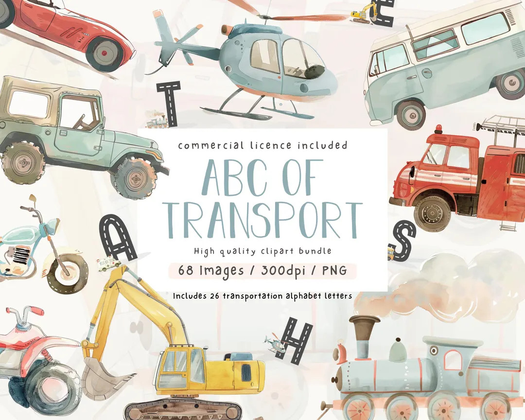 Types of Transport Clipart Bundle, Watercolor Transportation, Commercial Use, Clipart, Vehicle Il... | Etsy (US)