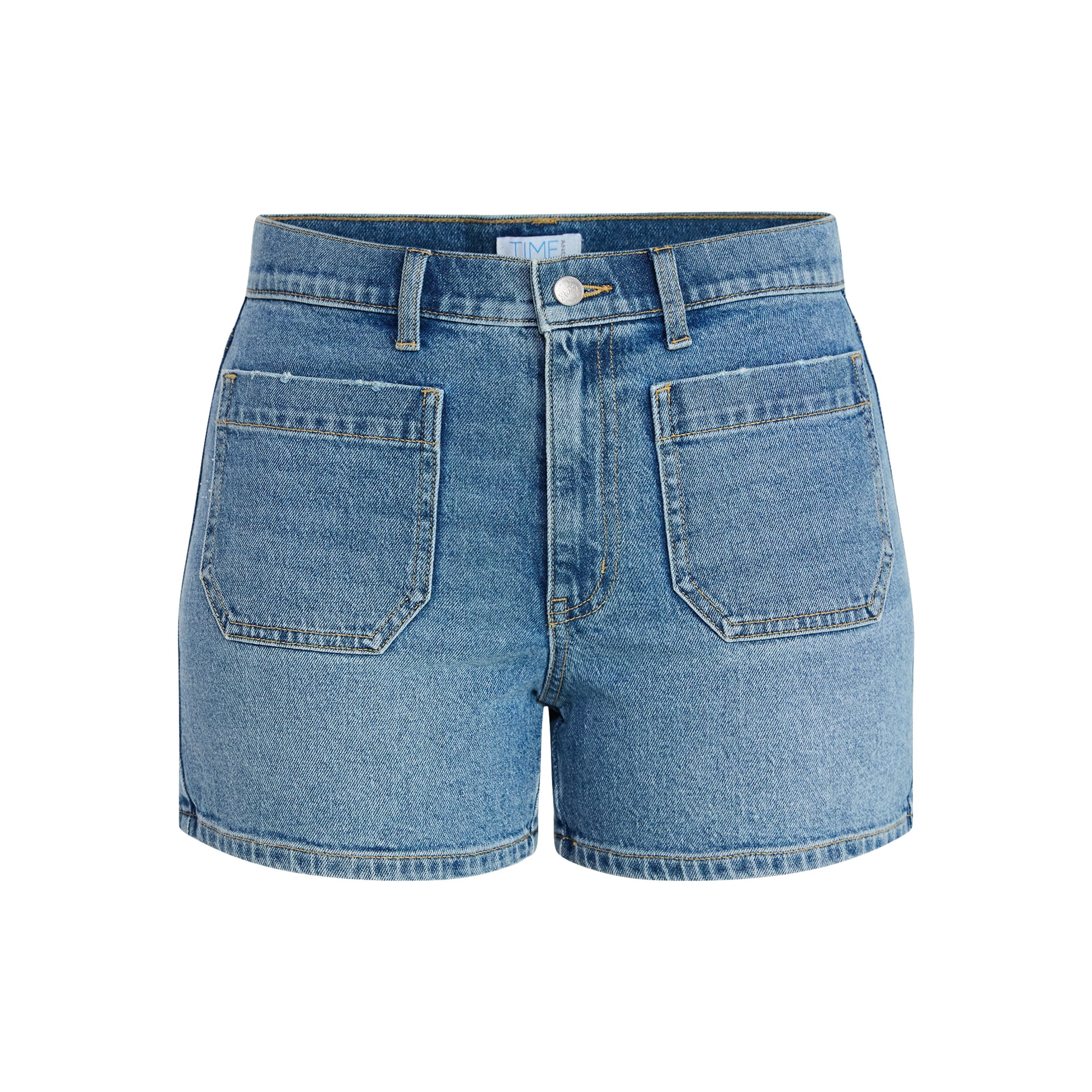 Time and Tru Women's High Rise Patch Pocket Denim Shorts, 4" Inseam, Sizes 0-20 | Walmart (US)