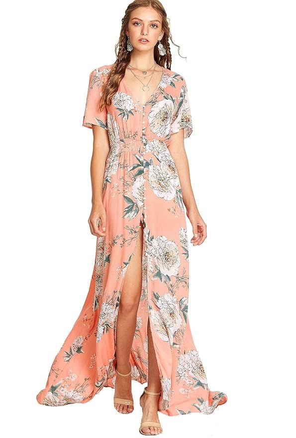 Milumia Women's Button Up Split Floral Print Flowy Party Maxi Dress | Amazon (US)