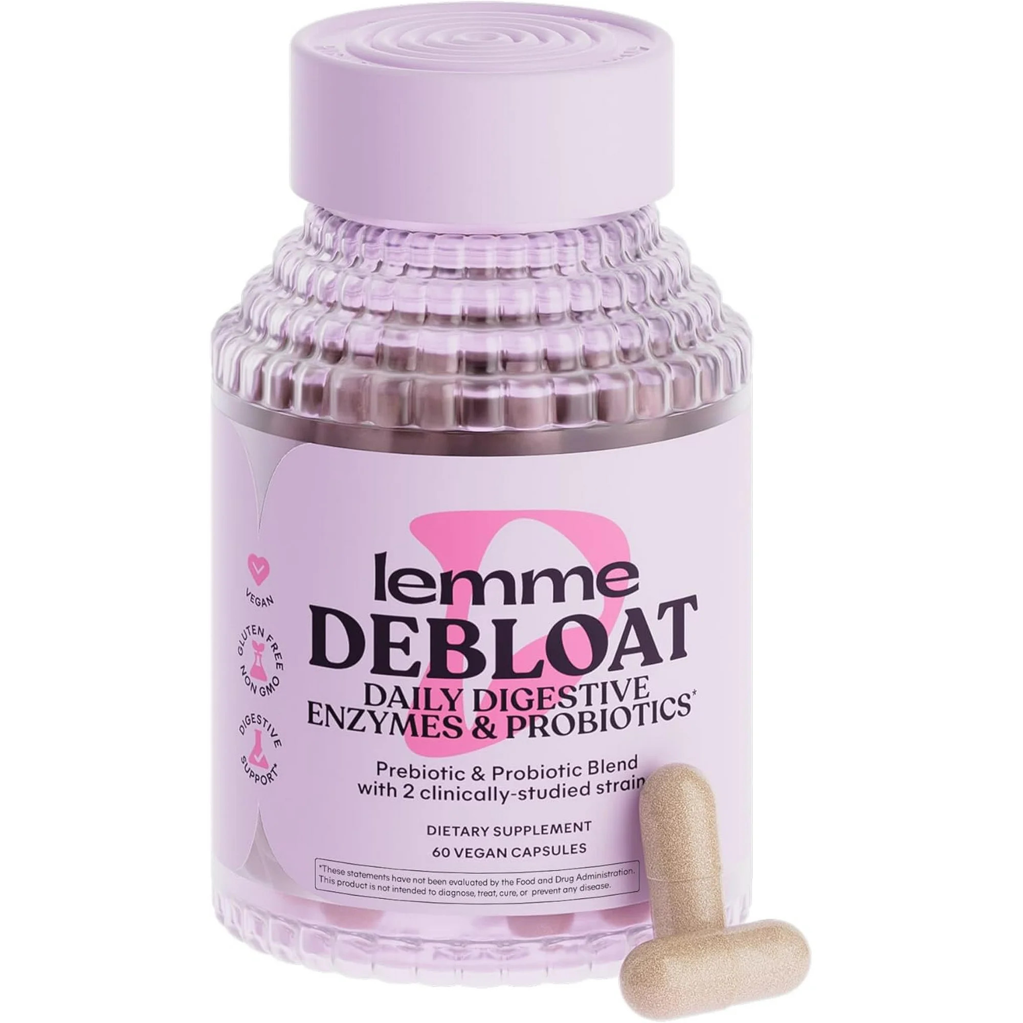 Lemme Debloat 3-in-1 Prebiotic, Probiotic & Digestive Enzyme Capsules for Bloating & Gas Relief -... | Walmart (US)