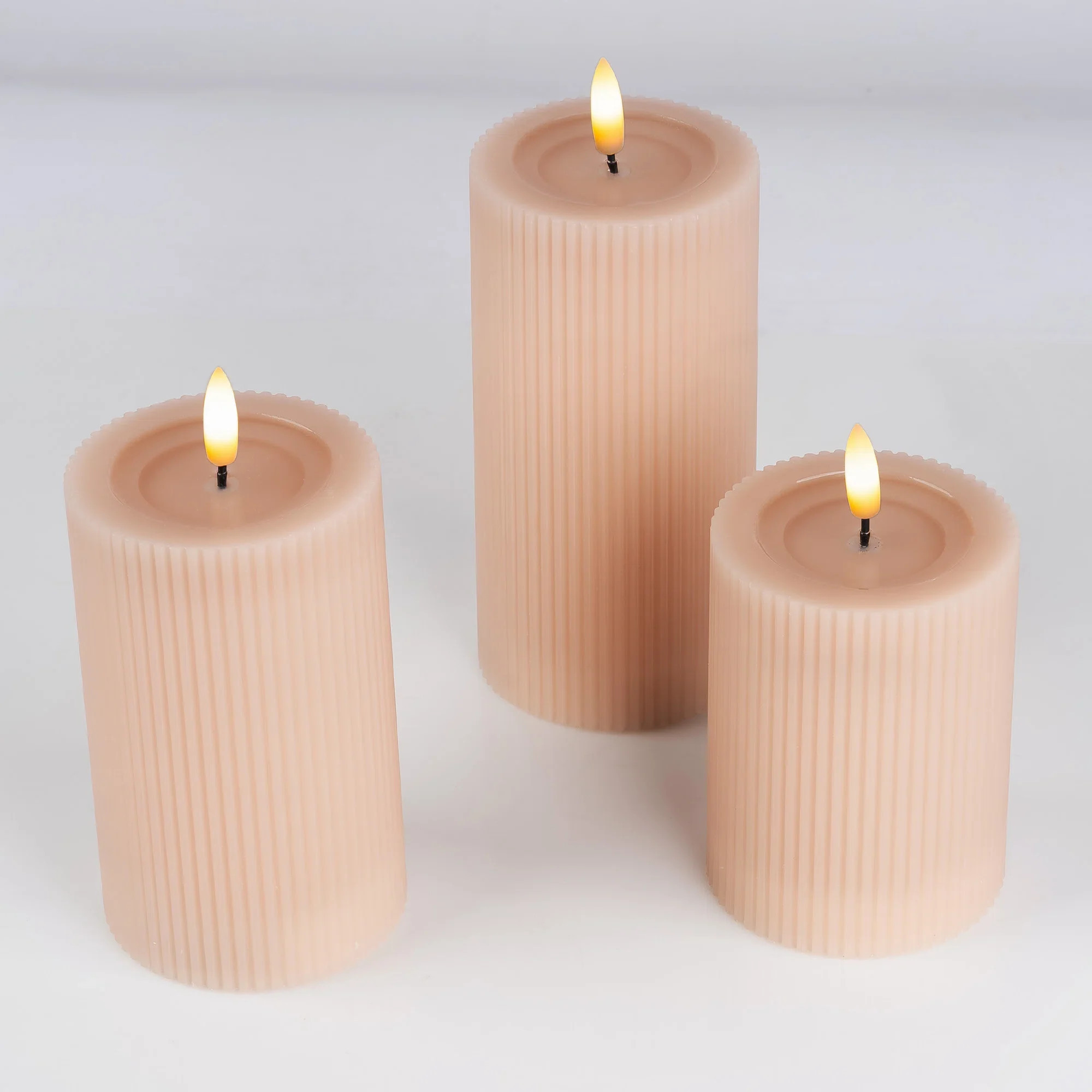 West Ivory Fluted Ribbed LED Pillar Candles, with Reflective Melted-Wax Effect – Flickering Fla... | Wayfair North America
