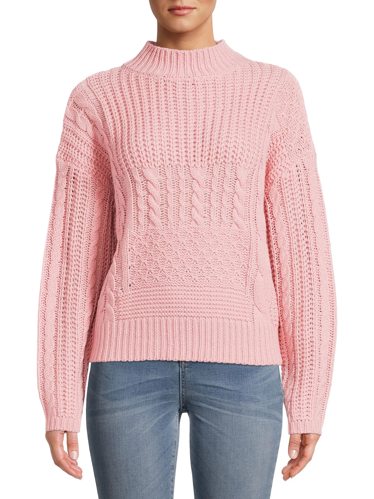 Time and Tru Women's Patchwork Mixed Stitch Sweater - Walmart.com | Walmart (US)