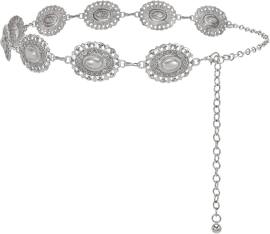 XZQTIVE Women Boho Chain Belts For Dresses Jeans Western Cowgirl Waist Links Belt Adjustable Meta... | Amazon (US)