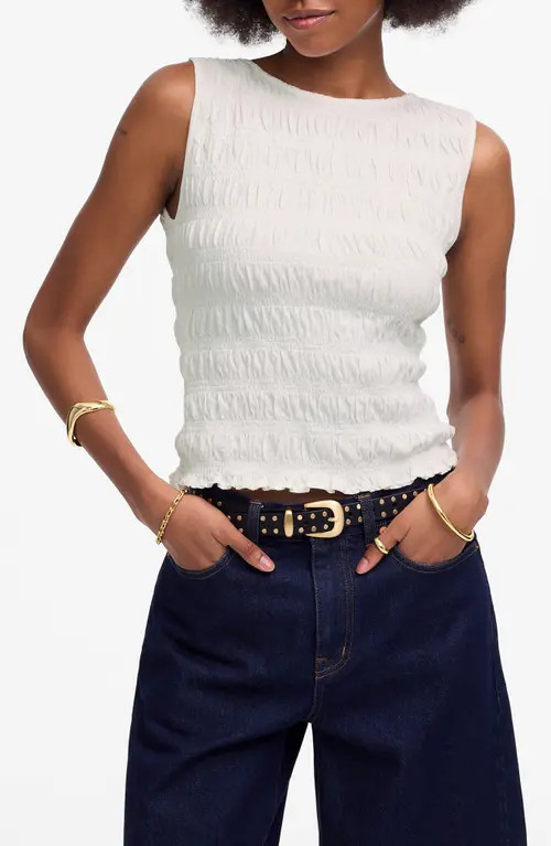 Madewell Smocked Tank Top in White at Nordstrom, Size Large | Nordstrom