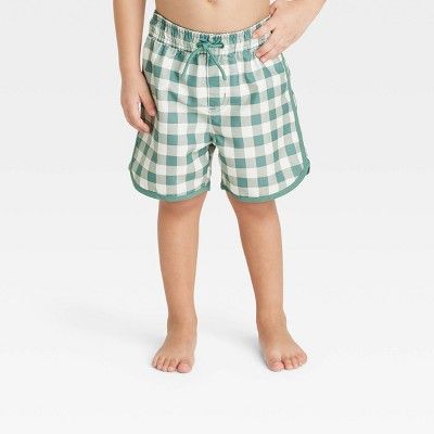 Toddler Boys' Gingham Checkered Swim Shorts - Cat & Jack™ Green | Target