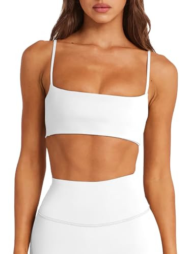 LASLULU Womens Adjustable Spaghetti Straps Sports Bra Square Neck Wireless Padded Workout Yoga Cr... | Amazon (US)