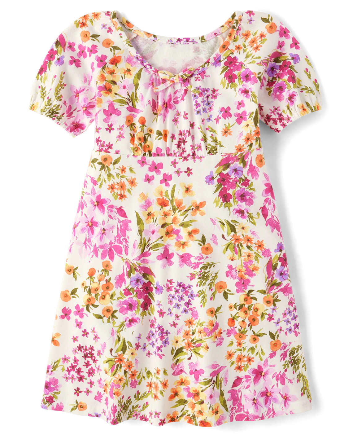 Girls Floral Puff Sleeve Dress - white | The Children's Place