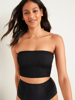 Smocked Bandeau Longline Bikini Swim Top for Women | Old Navy (US)
