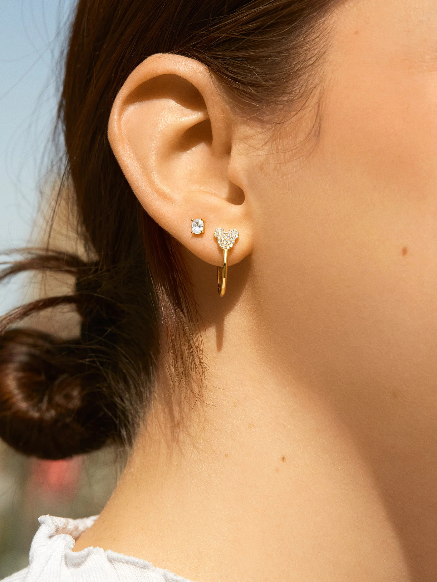 Mickey Mouse Disney 18K Gold Plated Sterling Silver Huggie Hoop Earrings - Gold/Pavé | BaubleBar